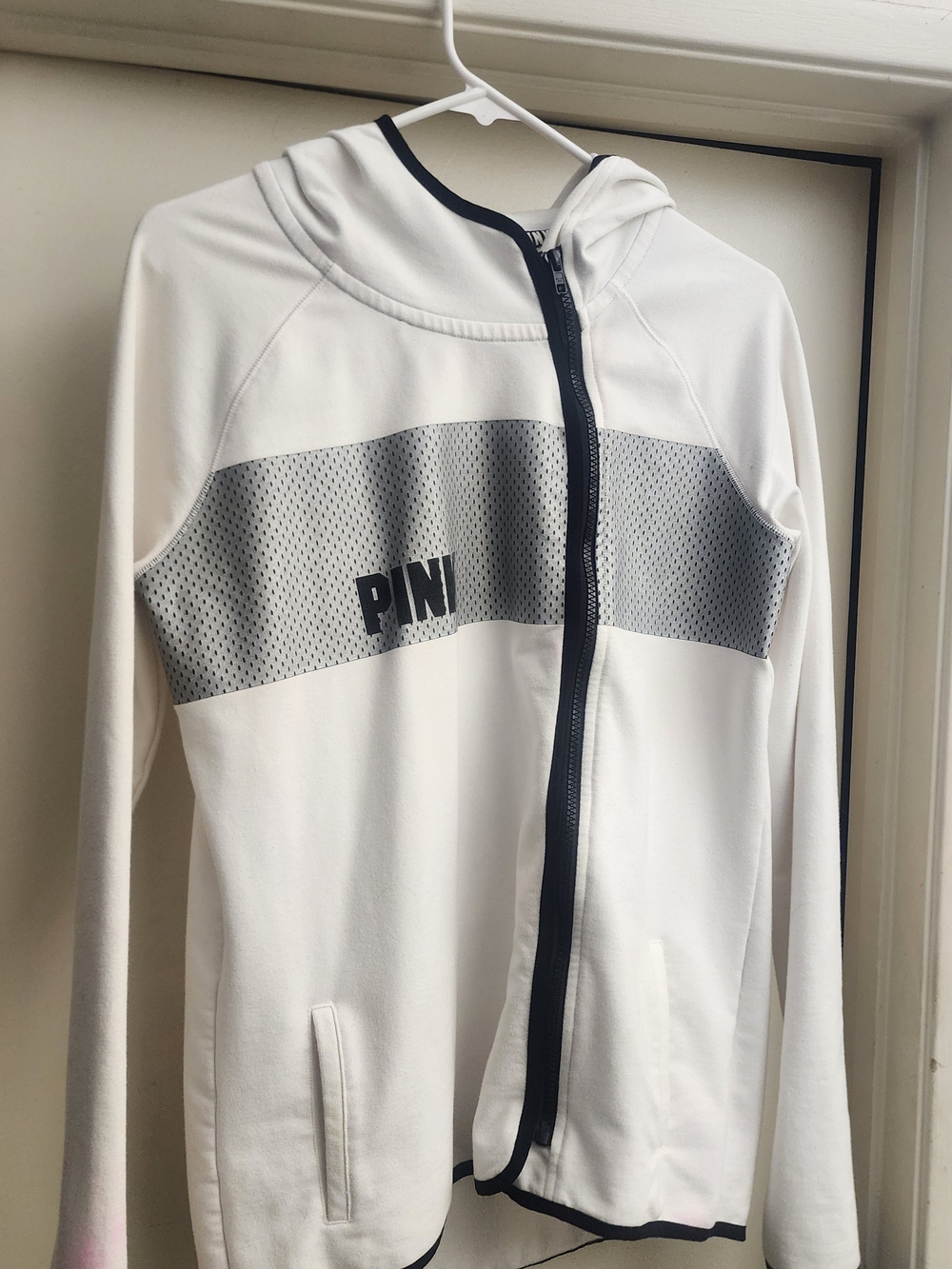 Victoria's Secret PINK White Hoodie with Black Logo Trim